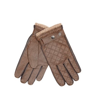 Brown leather quilted gloves